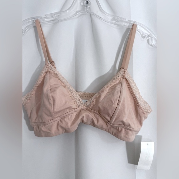 NWT Jenni On Repeat Wide Band T-Shirt Bralette With Lace Trim In Beige Size Med - Picture 2 of 8